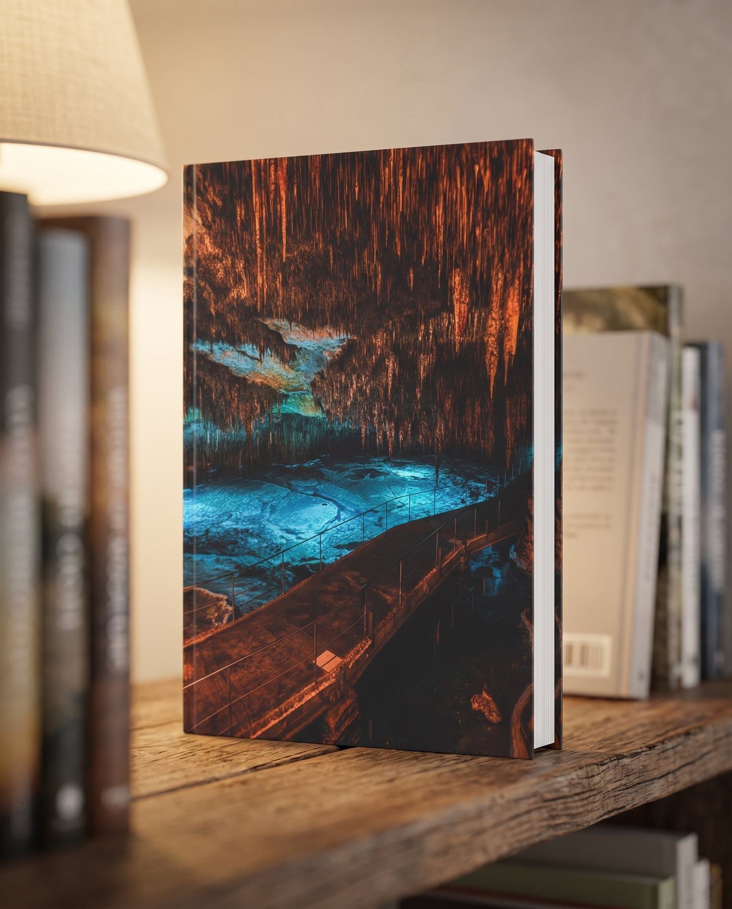 Foto de cascada en la tapa de un libro de tapa dura