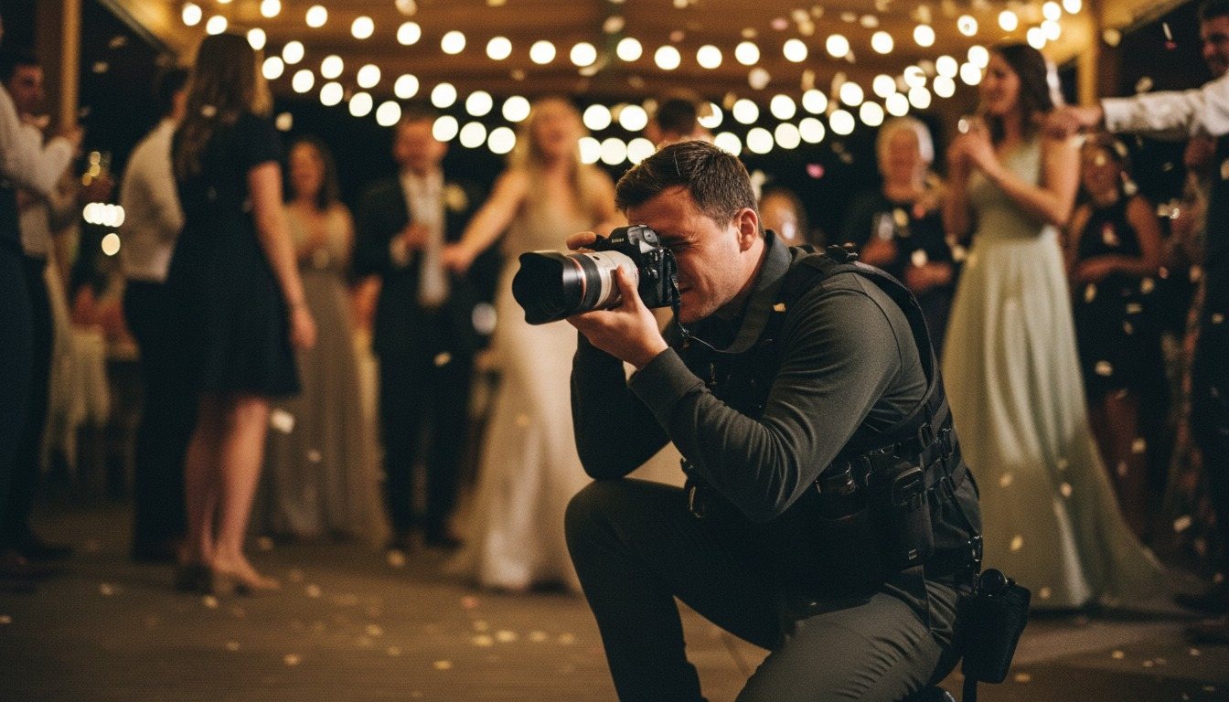 Fotógrafo disparando en una fiesta de casamiento
